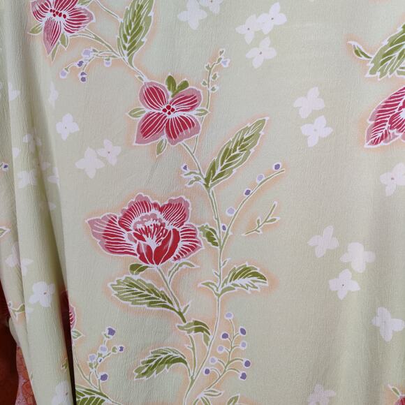 Cabernet Woman Plus Sz 1X Floral Kimono Robe Orange Green Butterfly Art To Wear - Picture 7 of 11